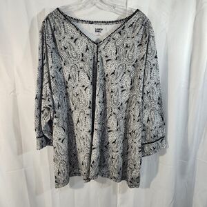Lands' End Women's Black and White Paisley Top